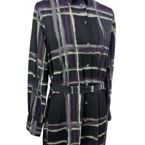 New Banana Republic Black Striped Full Button Shirt Dress Small Fall 24 Belted - Picture 5 of 11